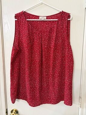 LOFT Red Floral Pleated Blouse